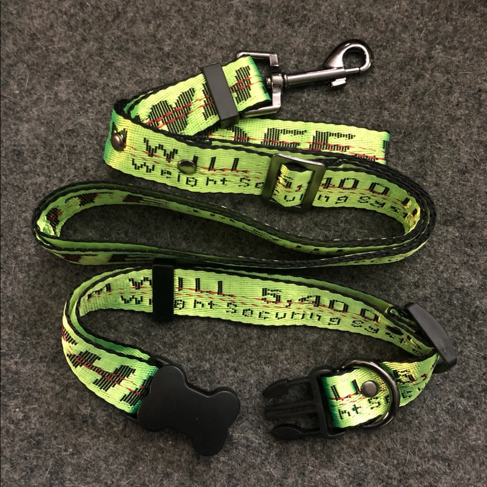Green “Off-White” Dog Collar & Leash Set